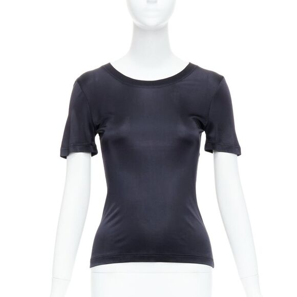 GIANNI VERSACE Vintage black round neck slinky short sleeve top IT38 XS